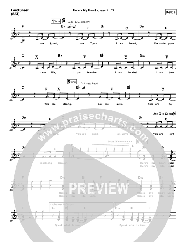 Here's My Heart Lead Sheet (SAT) (Lauren Daigle)