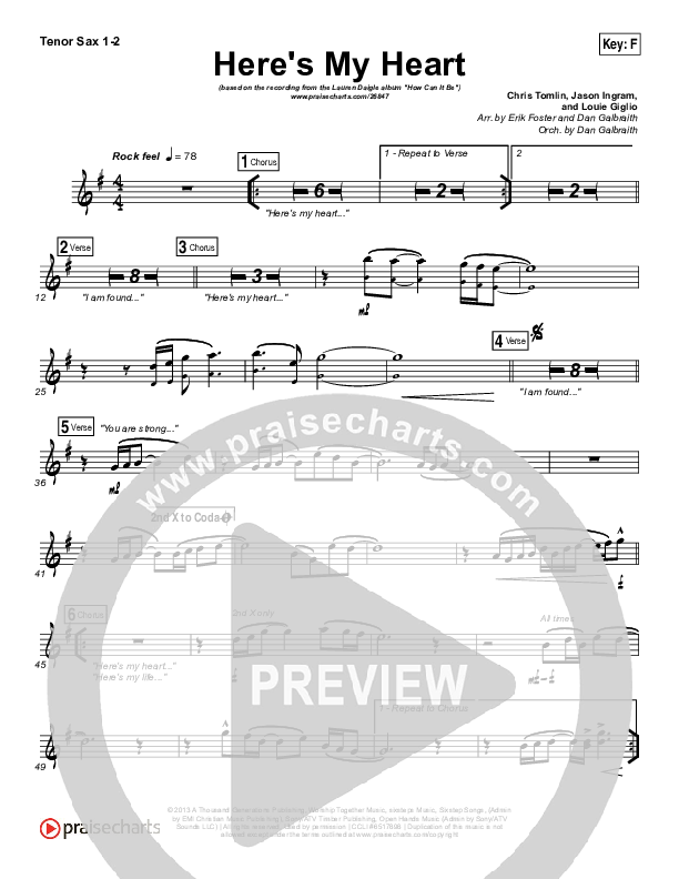 Here's My Heart Tenor Sax 1/2 (Lauren Daigle)