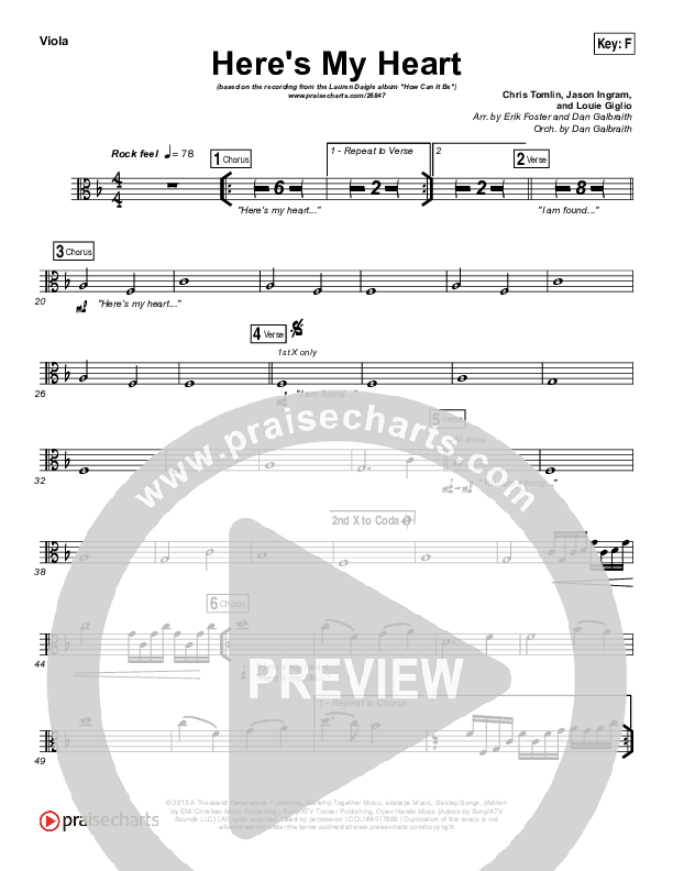 Here's My Heart Viola (Lauren Daigle)