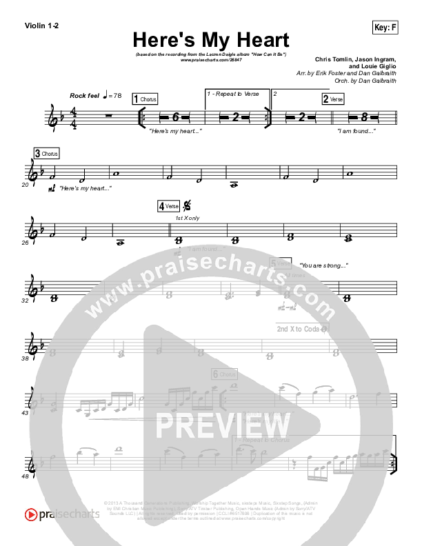 Here's My Heart Violin 1/2 (Lauren Daigle)