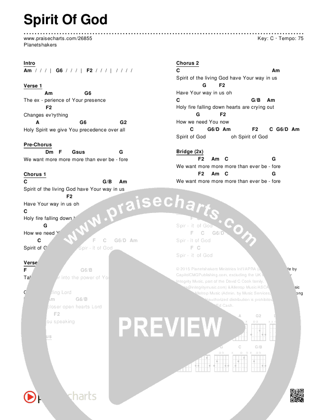 Spirit Of God Chords & Lyrics (Planetshakers)