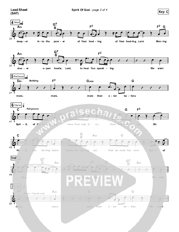 Spirit Of God Lead Sheet (Planetshakers)