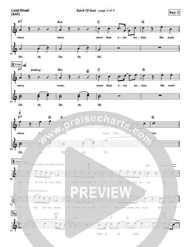 Spirit Of God Lead Sheet (Planetshakers)