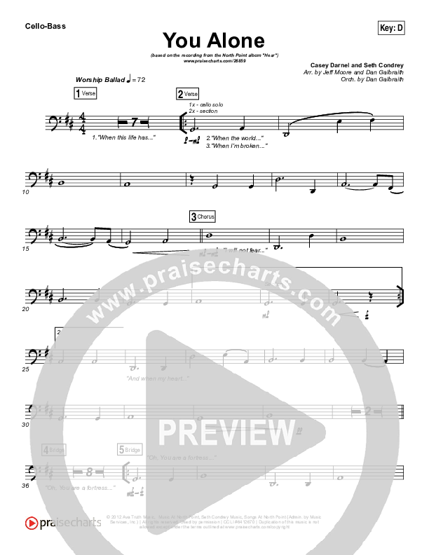 You Alone Cello/Bass (Lauren Daigle / North Point Worship)