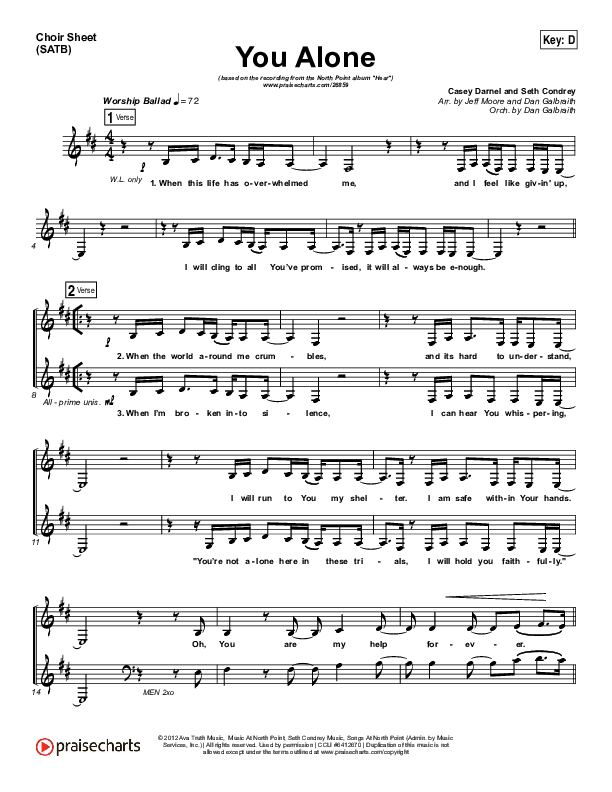 You Alone Choir Sheet (SATB) (Lauren Daigle / North Point Worship)