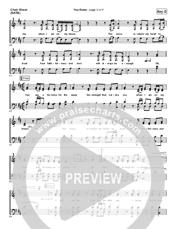 You Alone Choir Sheet (SATB) (Lauren Daigle / North Point Worship)