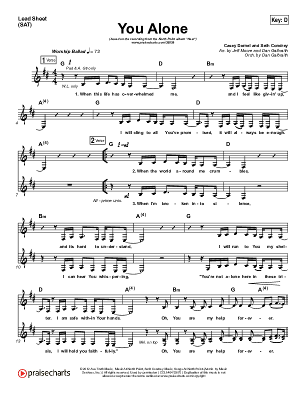 You Alone Lead Sheet (SAT) (Lauren Daigle / North Point Worship)