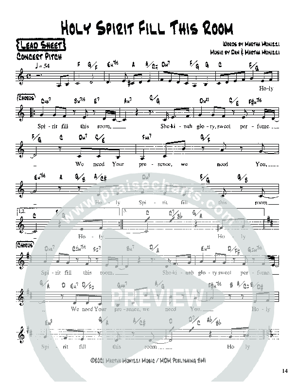 Holy Spirit Fill This Room Lead Sheet (Martha Munizzi)