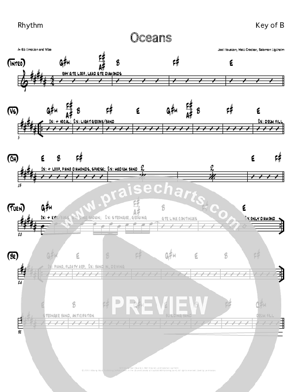 Oceans (Where Feet May Fail) Rhythm Chart (Adam Kersh / North Point Worship)