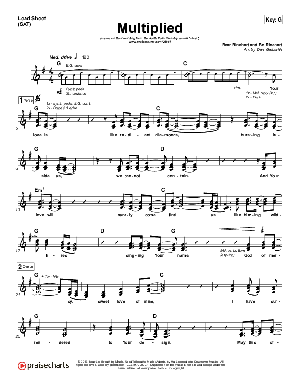 Multiplied Lead Sheet (Print Only) (Steve Fee / North Point Worship)