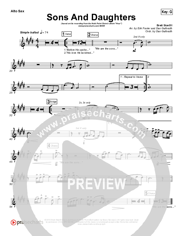 Sons And Daughters Alto Sax (Brett Stanfill / North Point Worship)