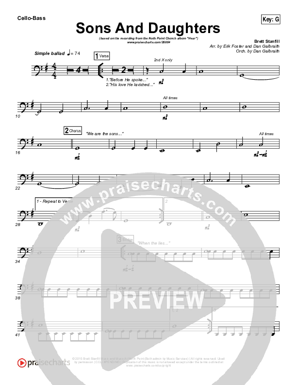Sons And Daughters Cello/Bass (Brett Stanfill / North Point Worship)
