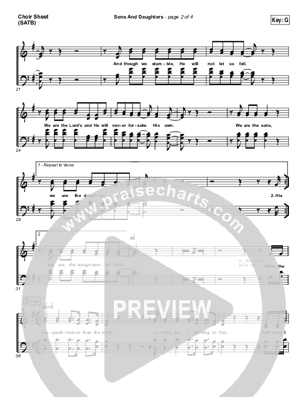 Sons And Daughters Choir Vocals (SATB) (Brett Stanfill / North Point Worship)