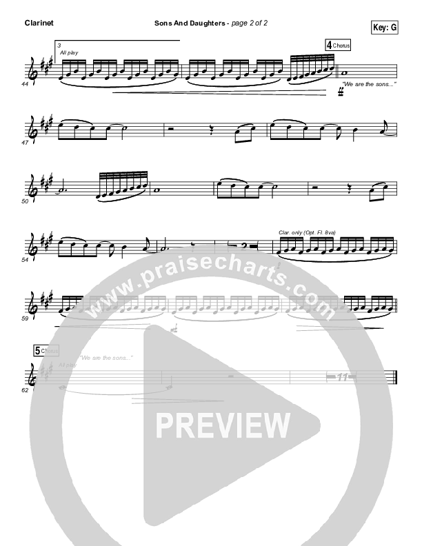 Sons And Daughters Clarinet (Brett Stanfill / North Point Worship)