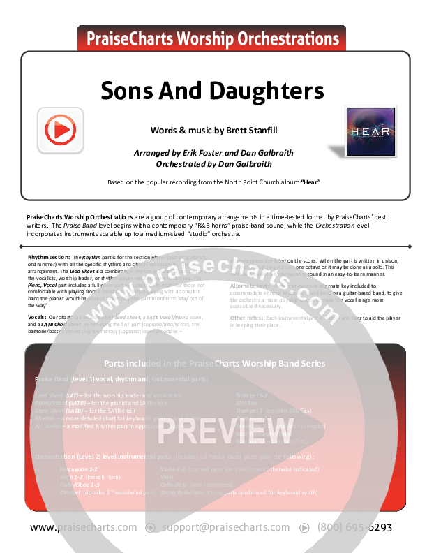 Sons And Daughters Cover Sheet (Brett Stanfill / North Point Worship)