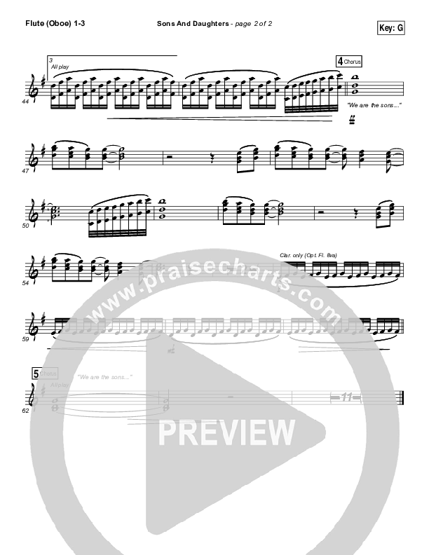 Sons And Daughters Flute/Oboe 1/2/3 (Brett Stanfill / North Point Worship)