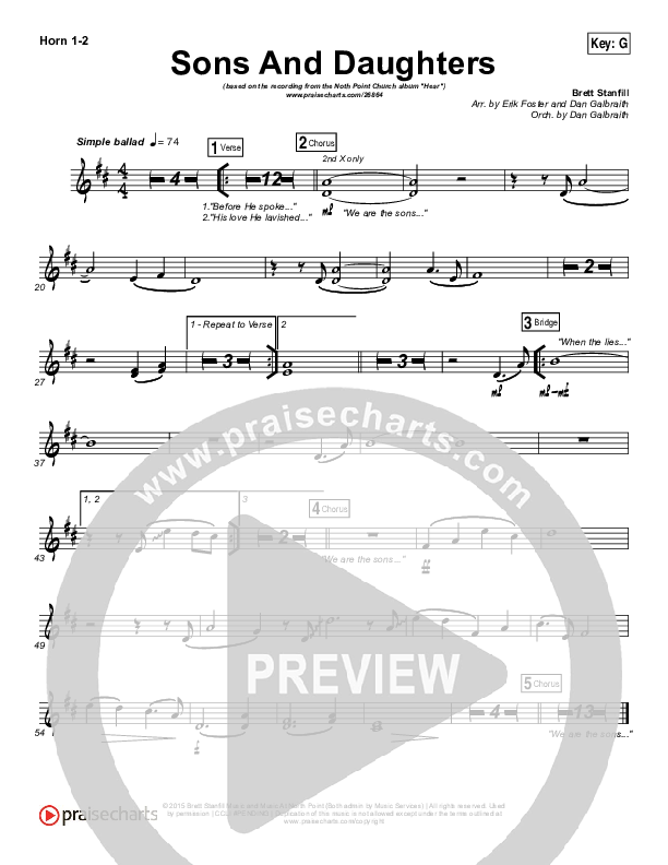 Sons And Daughters French Horn 1/2 (Brett Stanfill / North Point Worship)