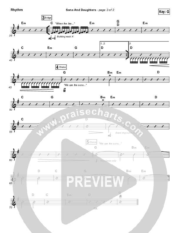 Sons And Daughters Rhythm Chart (Brett Stanfill / North Point Worship)