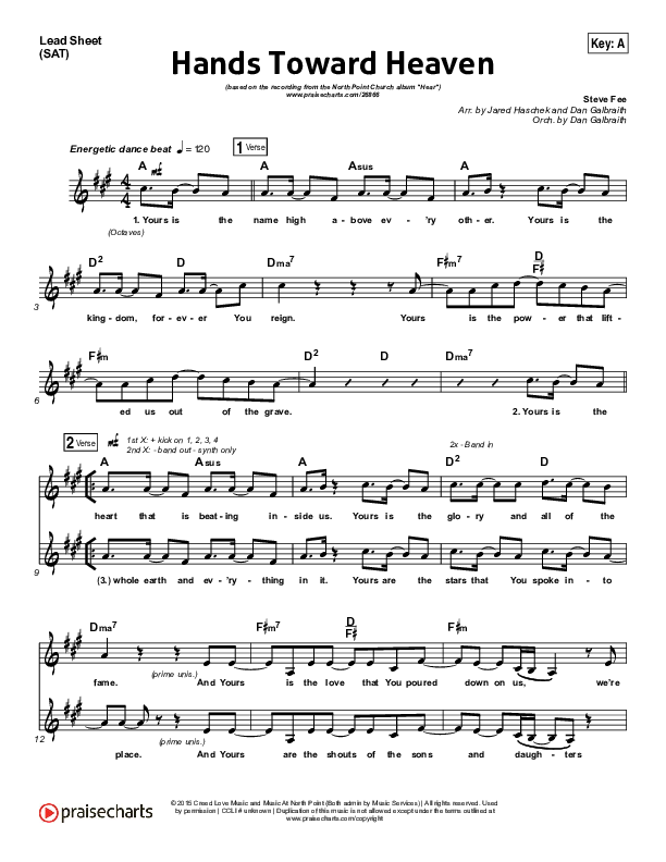 Hands Toward Heaven Lead Sheet (SAT) (Chris Cauley / North Point Worship)