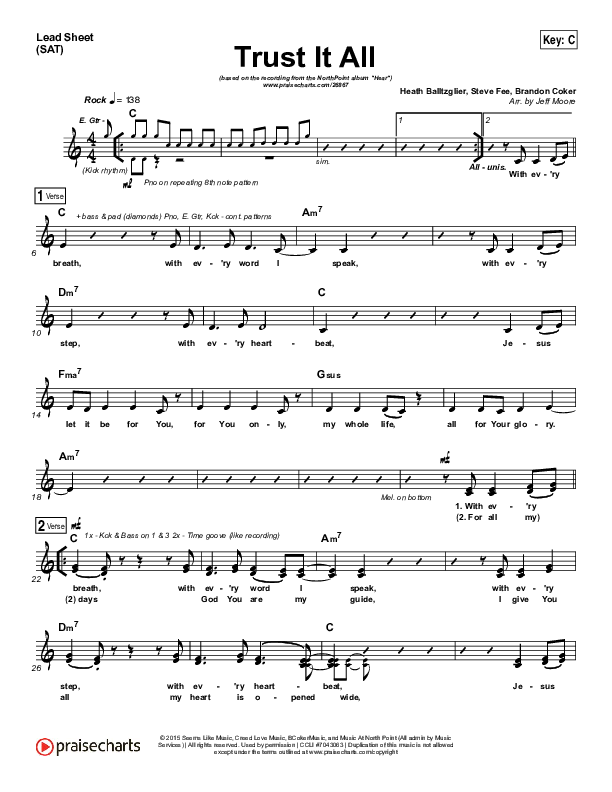 Trust It All Lead Sheet (SAT) (Brett Stanfill / North Point Worship)