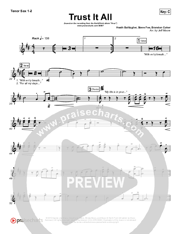 Trust It All Tenor Sax 1/2 (Brett Stanfill / North Point Worship)
