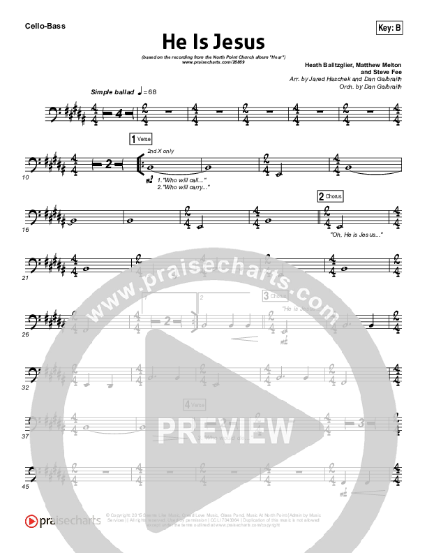 He Is Jesus Cello/Bass (Seth Condrey / North Point Worship)