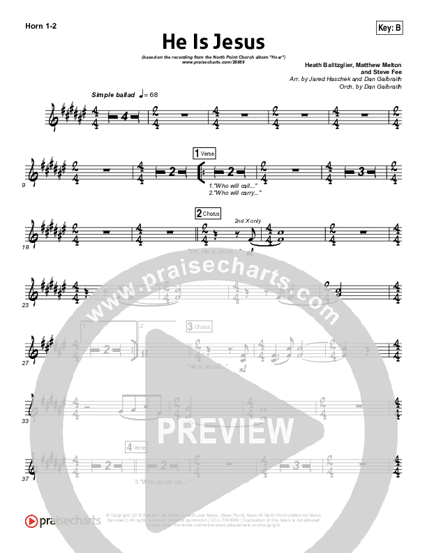 He Is Jesus French Horn 1/2 (Seth Condrey / North Point Worship)