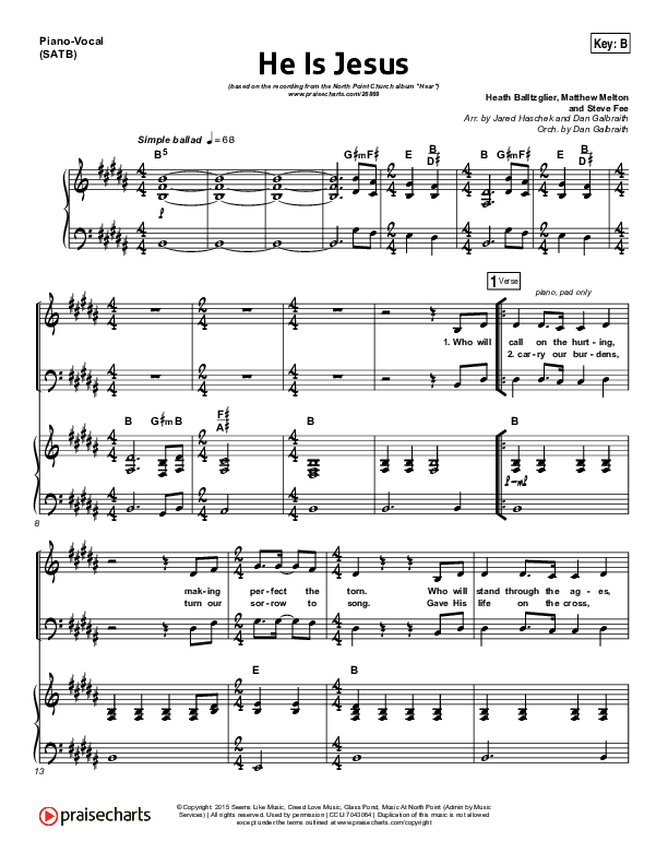 He Is Jesus Piano/Vocal (SATB) (Seth Condrey / North Point Worship)