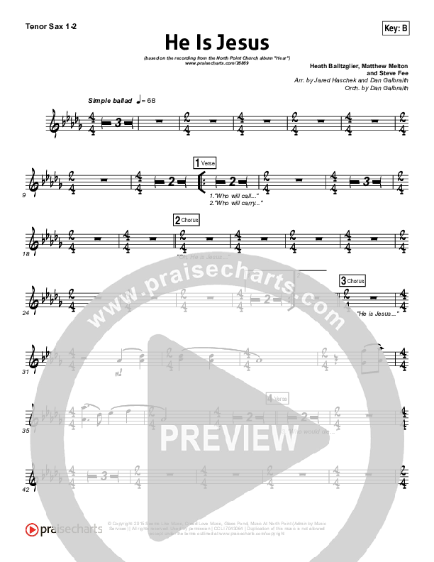 He Is Jesus Tenor Sax 1/2 (Seth Condrey / North Point Worship)