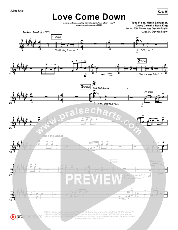 Love Come Down Alto Sax (Heath Balltzglier / North Point Worship)