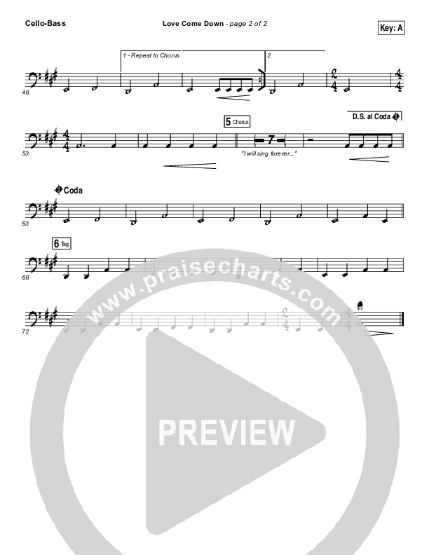 Love Come Down Cello/Bass (Heath Balltzglier / North Point Worship)