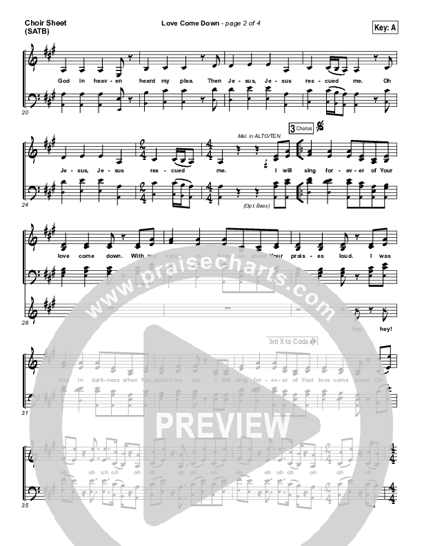 Love Come Down Choir Sheet (SATB) (Heath Balltzglier / North Point Worship)