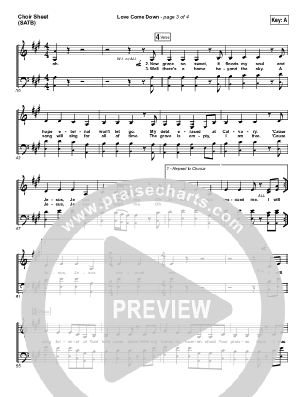 Love Come Down Choir Sheet (SATB) (Heath Balltzglier / North Point Worship)