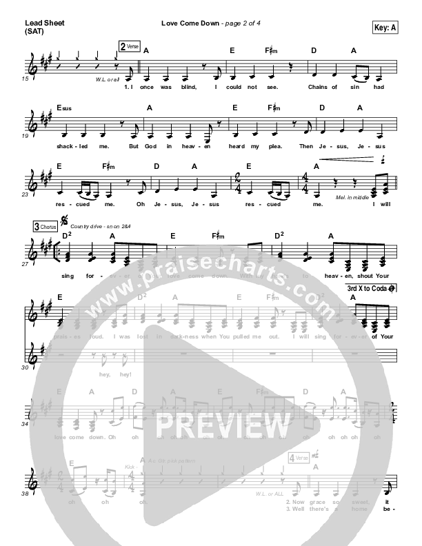 Love Come Down Lead Sheet (SAT) (Heath Balltzglier / North Point Worship)
