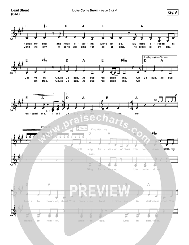 Love Come Down Lead Sheet (SAT) (Heath Balltzglier / North Point Worship)