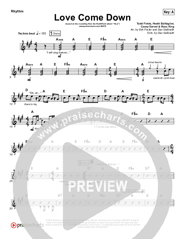 Love Come Down Rhythm Chart (Heath Balltzglier / North Point Worship)