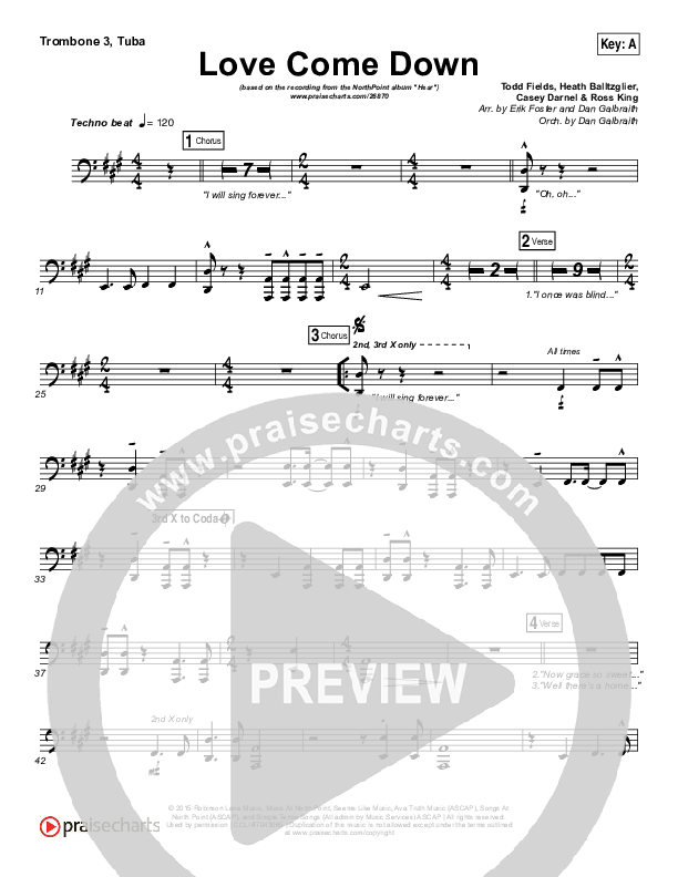 Love Come Down Trombone 3/Tuba (Heath Balltzglier / North Point Worship)
