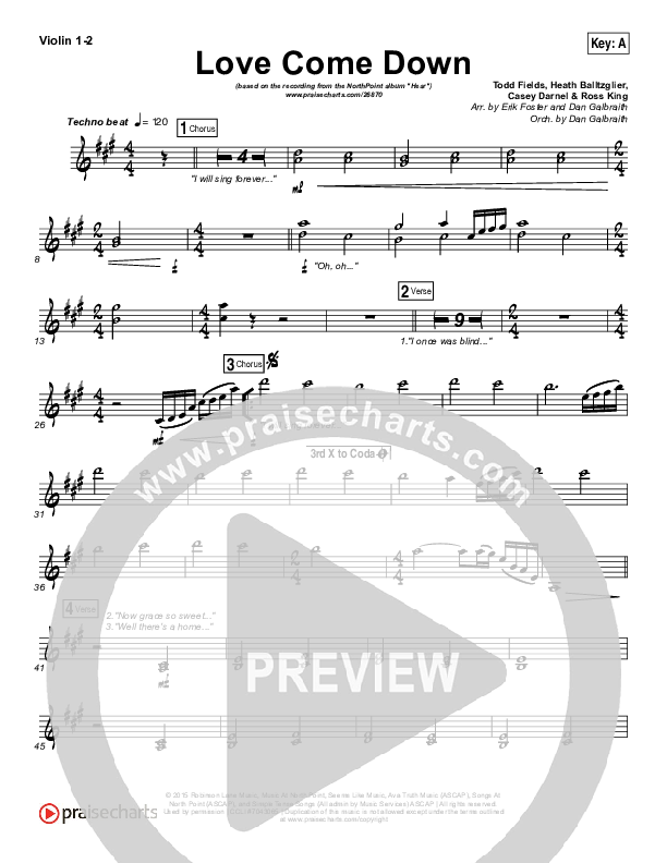 Love Come Down Violin 1/2 (Heath Balltzglier / North Point Worship)