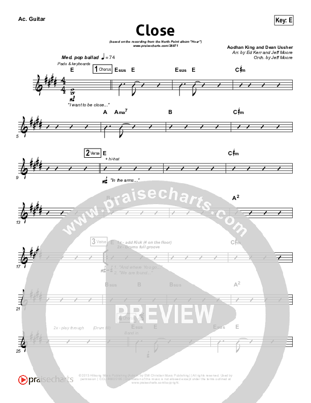 Close Rhythm Chart (Lauren Daigle / North Point Worship)