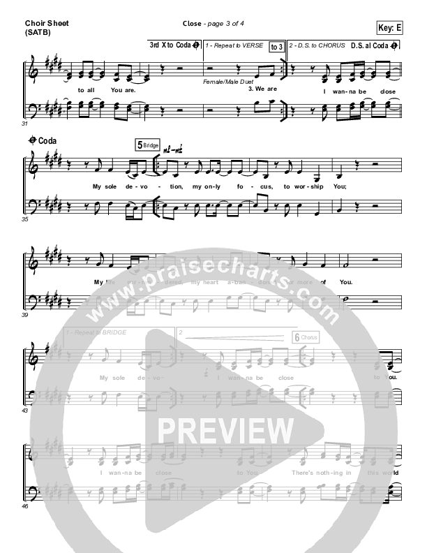 Close Choir Sheet (SATB) (Lauren Daigle / North Point Worship)