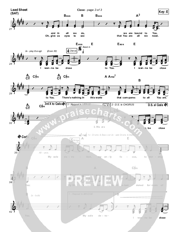 Close Lead Sheet (SAT) (Lauren Daigle / North Point Worship)