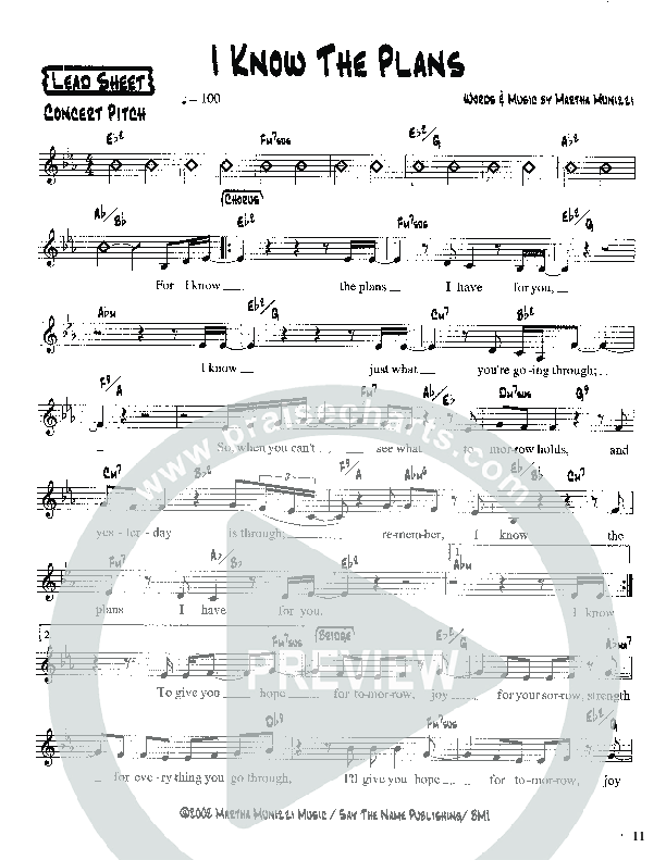 I Know The Plans Lead Sheet (Martha Munizzi)