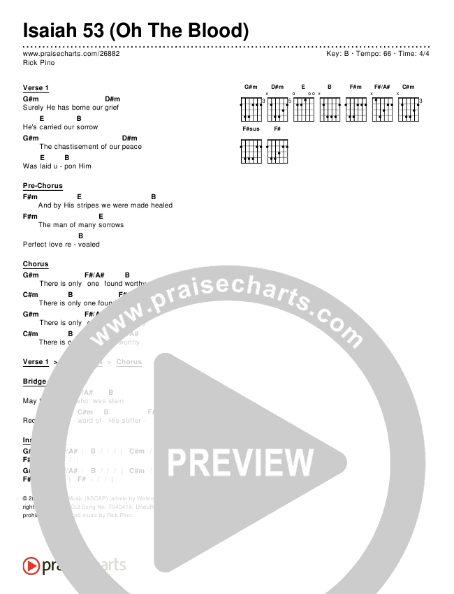 Isaiah 53 (Oh The Blood) Chords & Lyrics (Rick Pino)