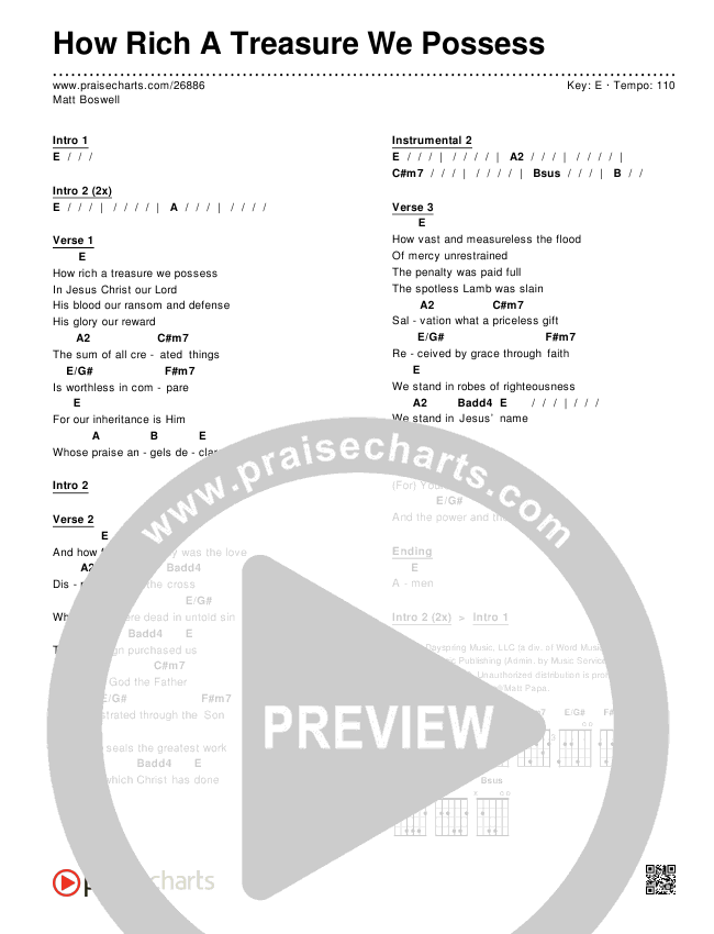How Rich A Treasure We Possess Chords & Lyrics (Matt Boswell)