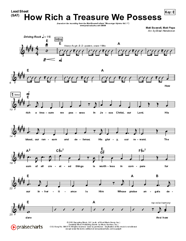 How Rich A Treasure We Possess Lead (SAT) (Matt Boswell)