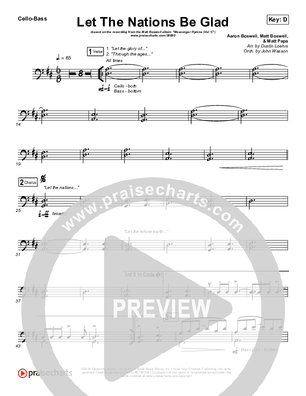 Let The Nations Be Glad Cello/Bass (Matt Boswell)