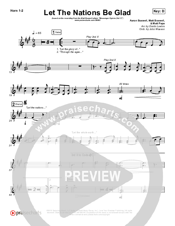 Let The Nations Be Glad French Horn 1/2 (Matt Boswell)