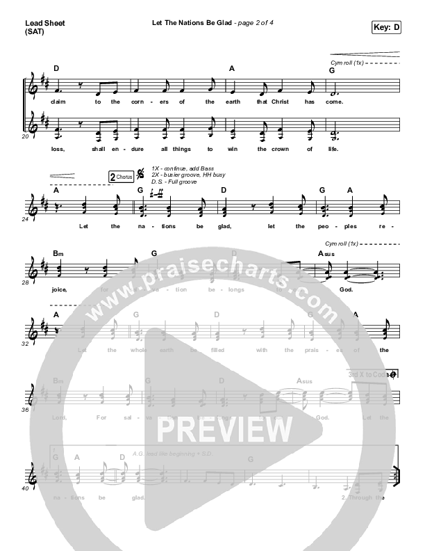 Let The Nations Be Glad Lead Sheet (SAT) (Matt Boswell)