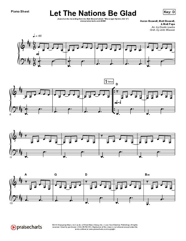 Let The Nations Be Glad Piano Sheet (Matt Boswell)