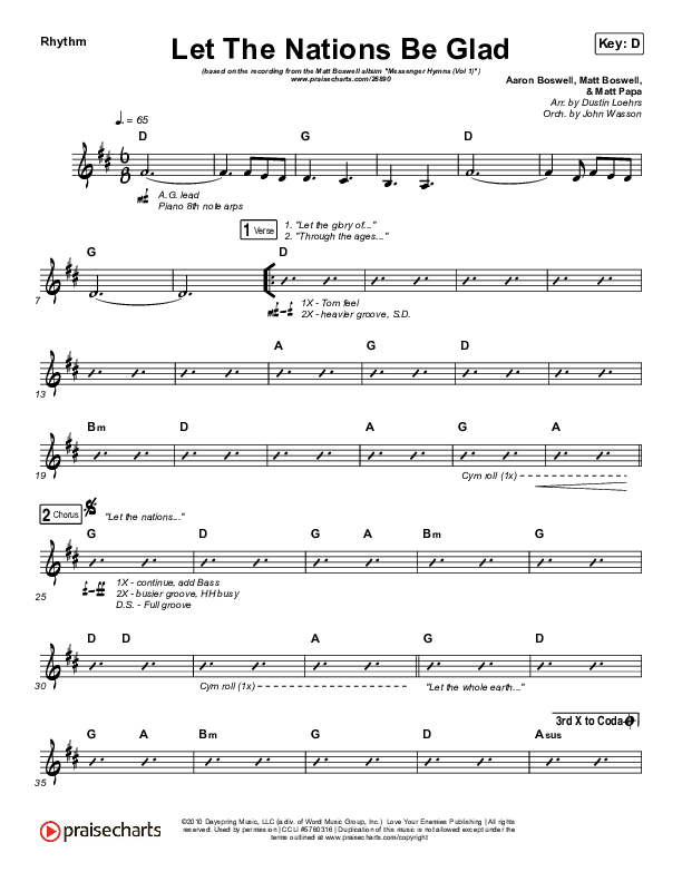 Let The Nations Be Glad Rhythm Chart (Matt Boswell)